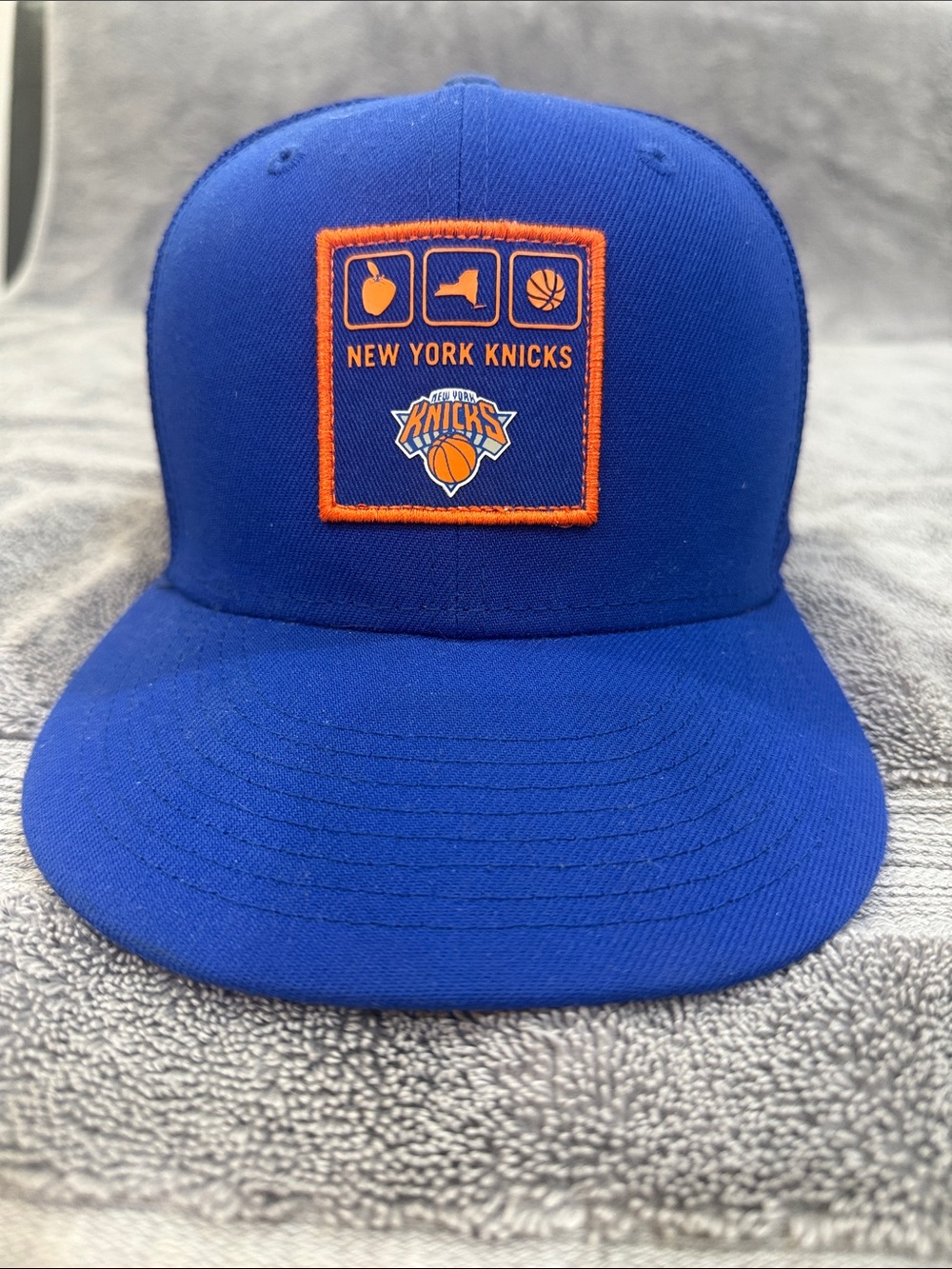 New Era Royal Blue New York Knicks Patch Hat with Orange Trim